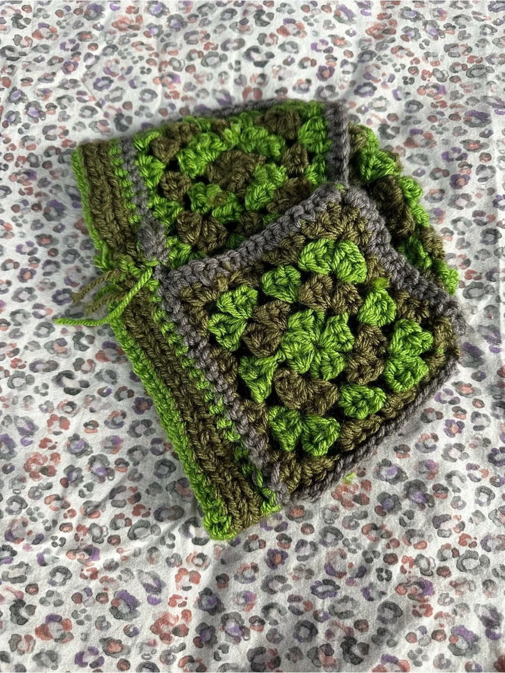 Cozy Kids Crochet Beanie Hat in Green, Brown & Gray